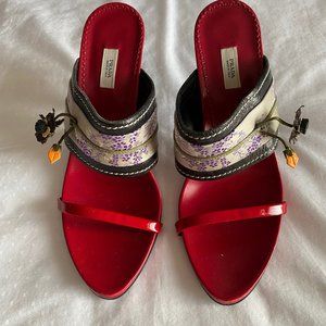 Prada Multicolor Floral Brocade Fabric Slides